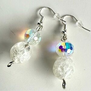 Beaded Earrings AB Glass & Acrylic beads  silver-tone Handmade Earrings 3476